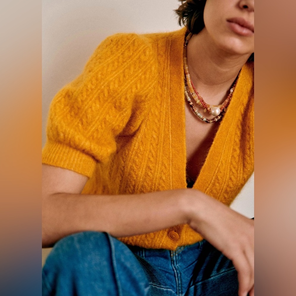 Sezane Mustard Yellow Cardigan - Picture 2 of 3